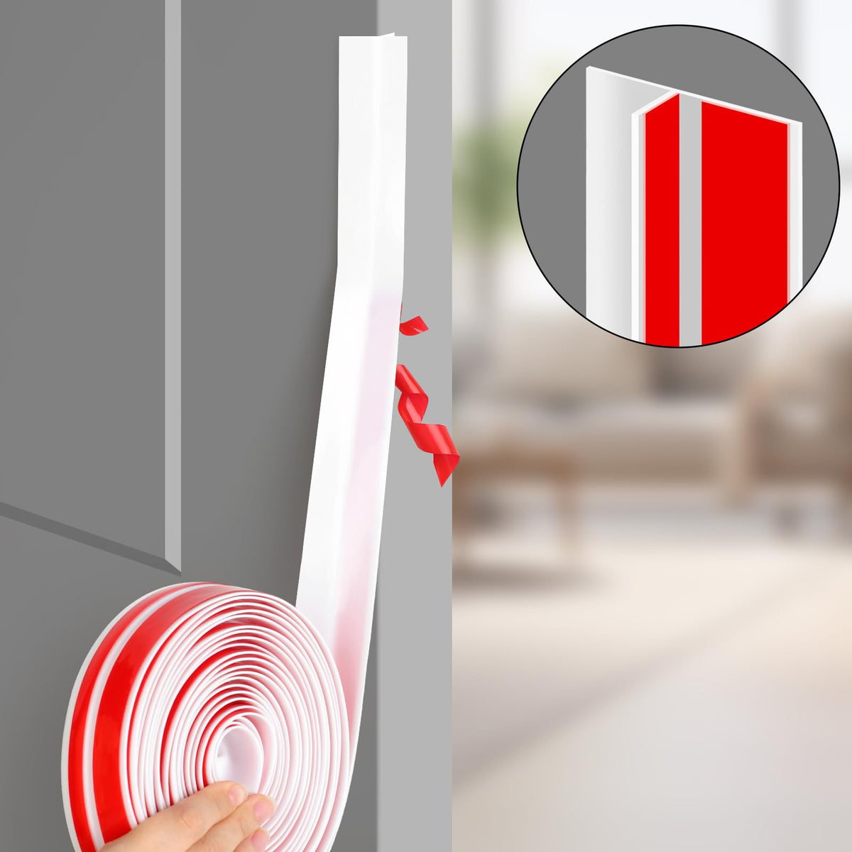 Close-up of Benory T-shaped seal on a window edge shows durable silicone sealing.