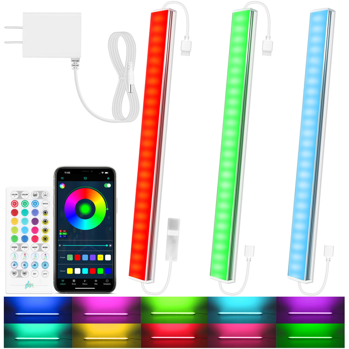 Benreom 3 Pcs RGB under cabinet lights kit for vibrant kitchen ambiance