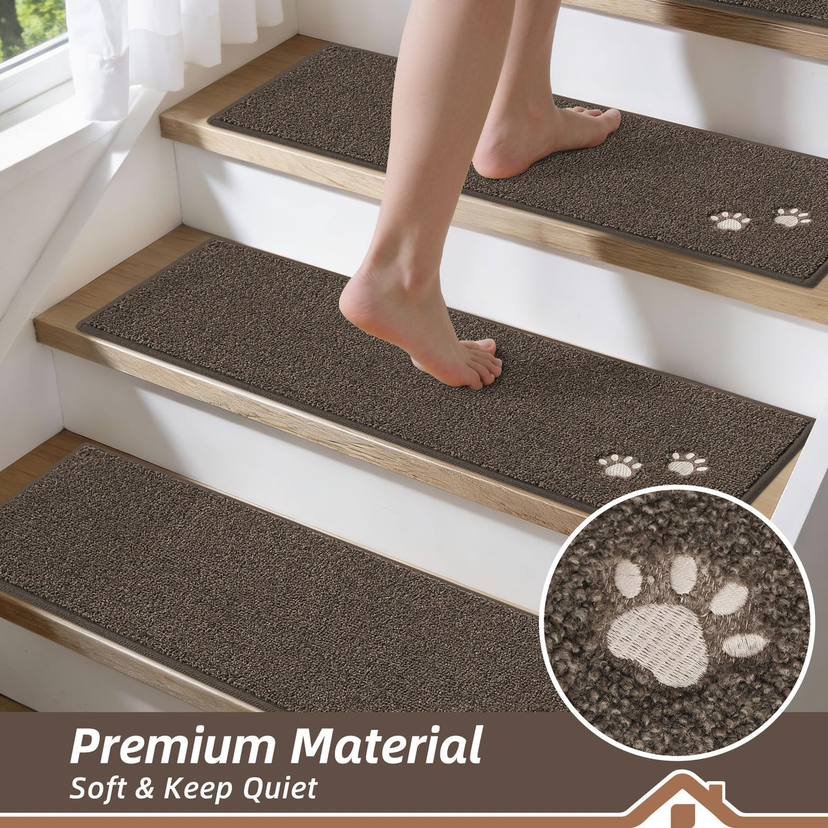 BEQHAUSE embroidered dog footprint adds decorative, durable style to stairs.