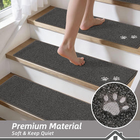 BEQHAUSE stair treads Charcoal embroidered dog footprint pattern
