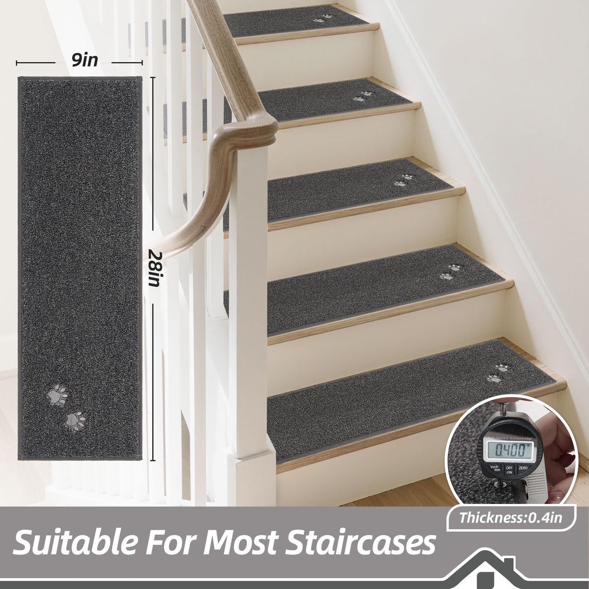 BEQHAUSE stair treads Charcoal non-slip backing in action