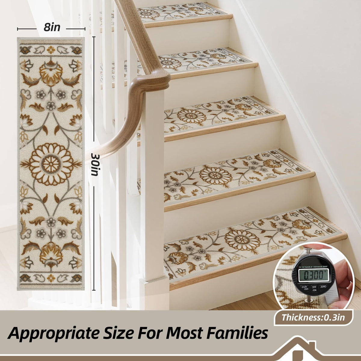BEQHAUSE stair treads with non-slip backing keeping stairs secure during daily use.
