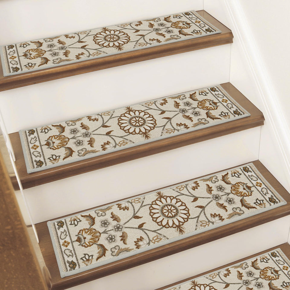 BEQHAUSE stair treads on wooden steps with soft texture for quiet, comfortable steps.