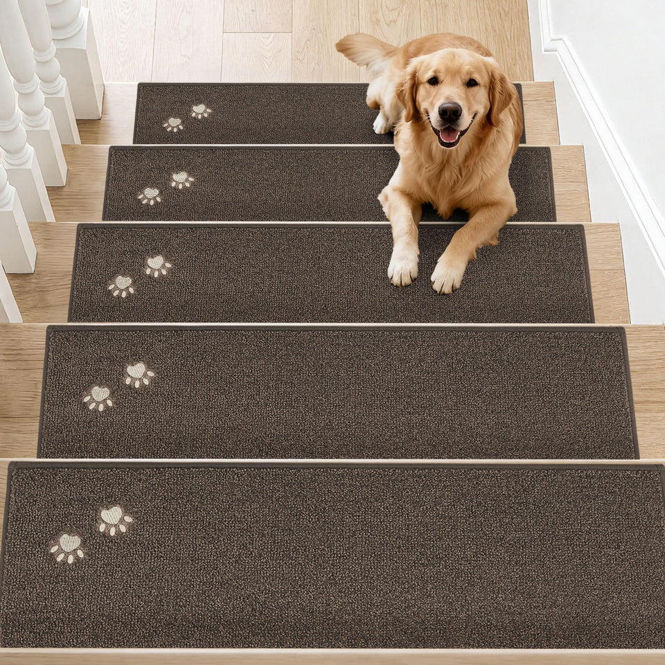 BEQHAUSE stair treads on wooden steps improve safety and reduce noise.
