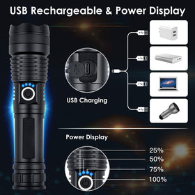 BERCOL rechargeable flashlight charging port close-up showing versatile power options