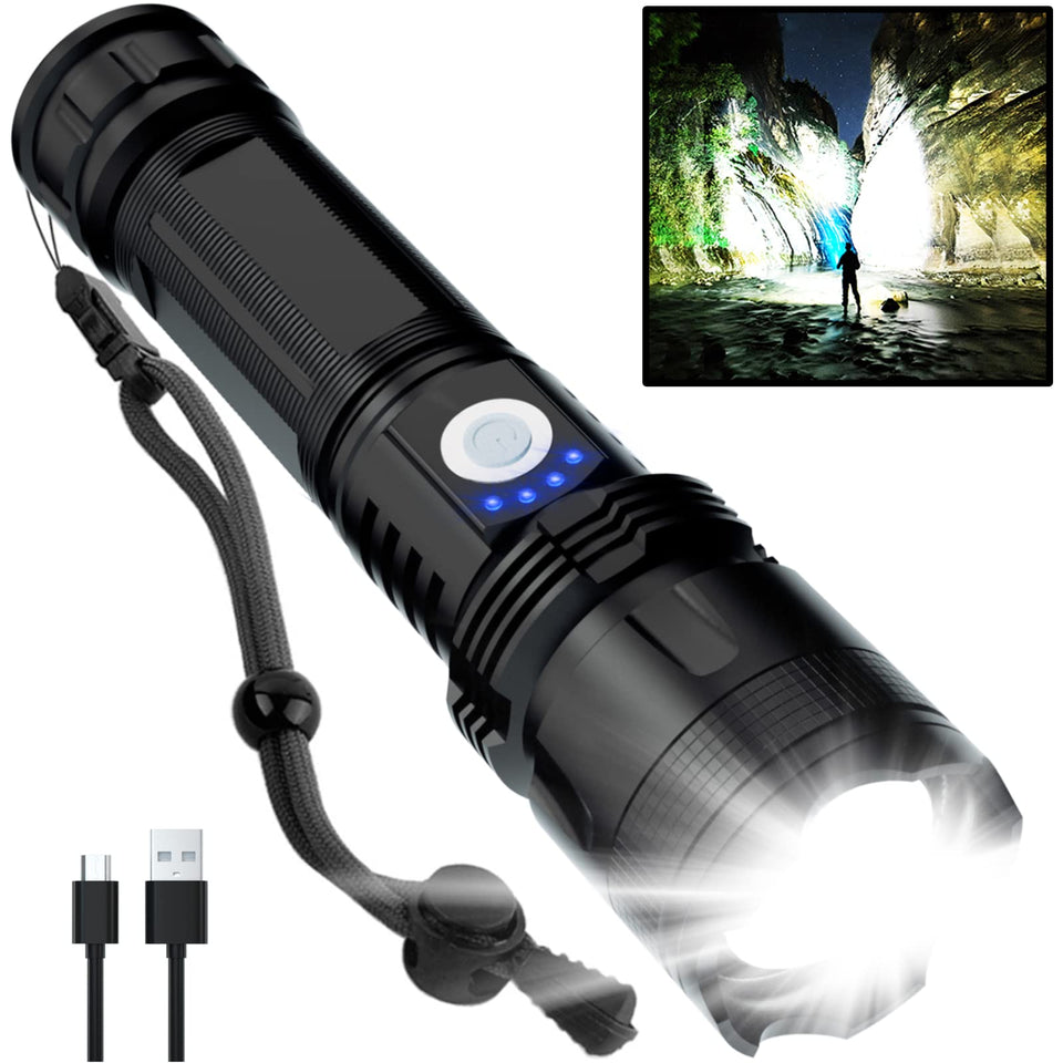 BERCOL rechargeable flashlight front view with bright wide beam for outdoor visibility