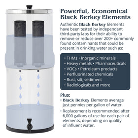 Berkey authentic Black Berkey Element with multi-media filtration for contaminants.