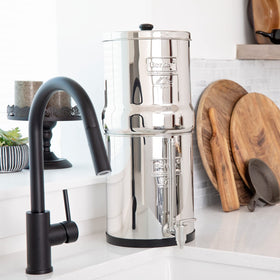 Side view of the Berkey system highlighting stainless steel body