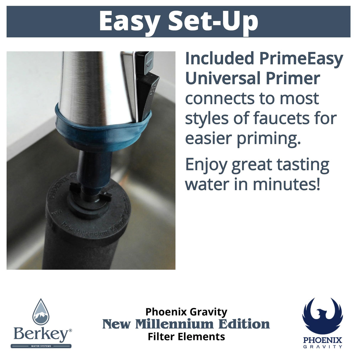PrimeEasy primer included to simplify installation of Phoenix filters