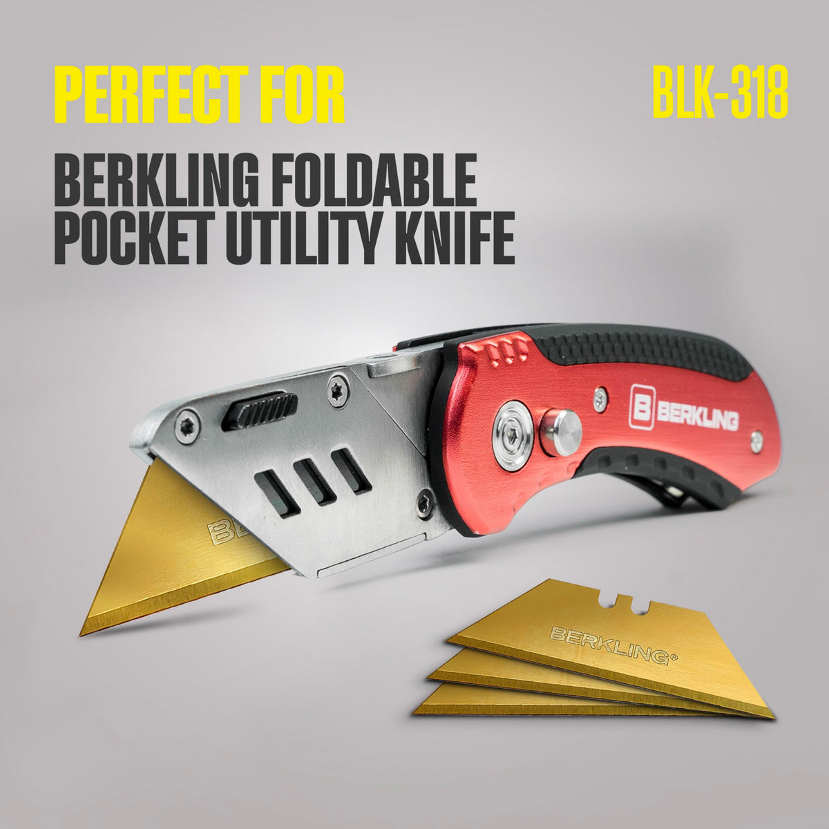 Berkling blades suitable for drywall, vinyl, carpet, and craft tasks.