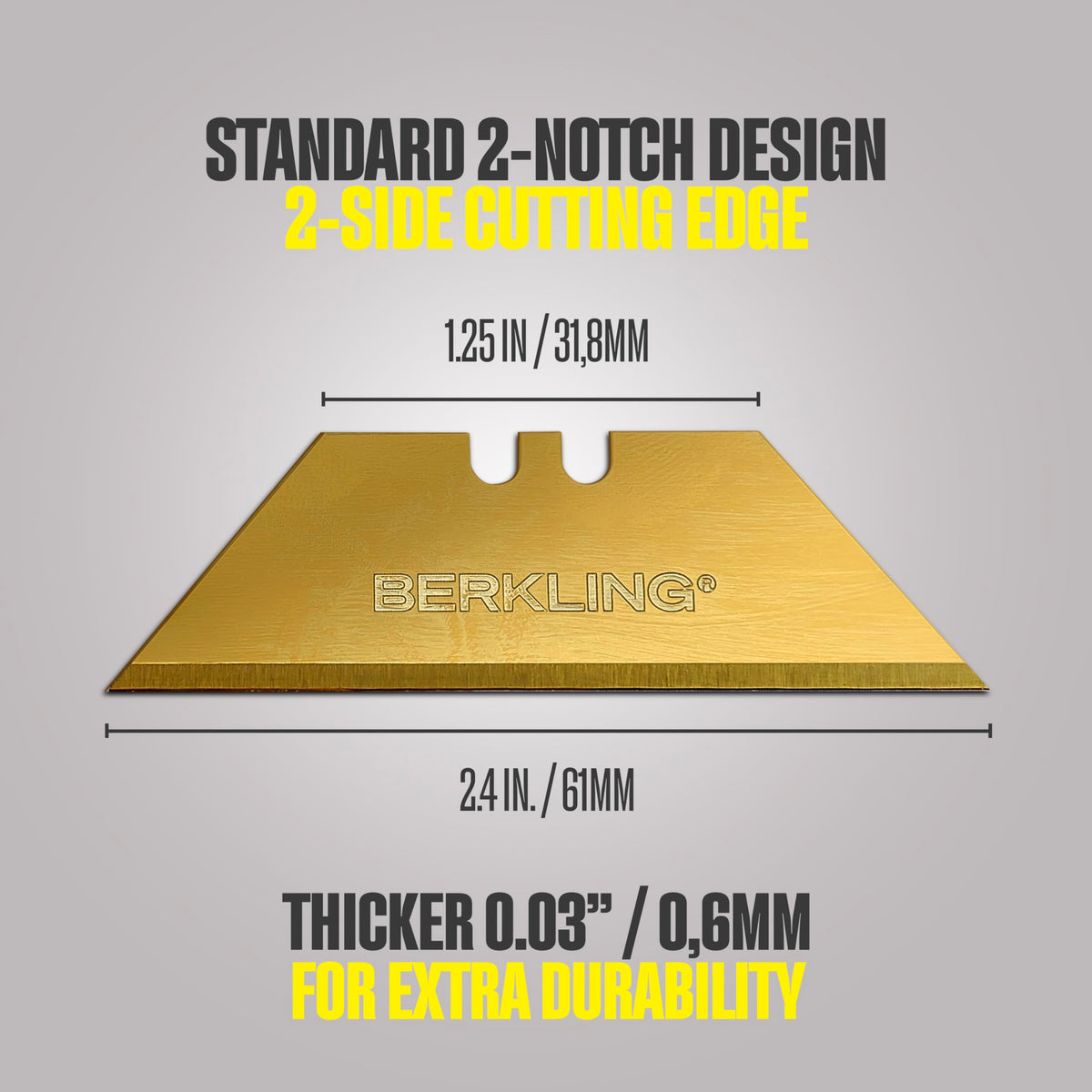 Berkling blade featuring titanium coating for rust resistance and longer edge life.