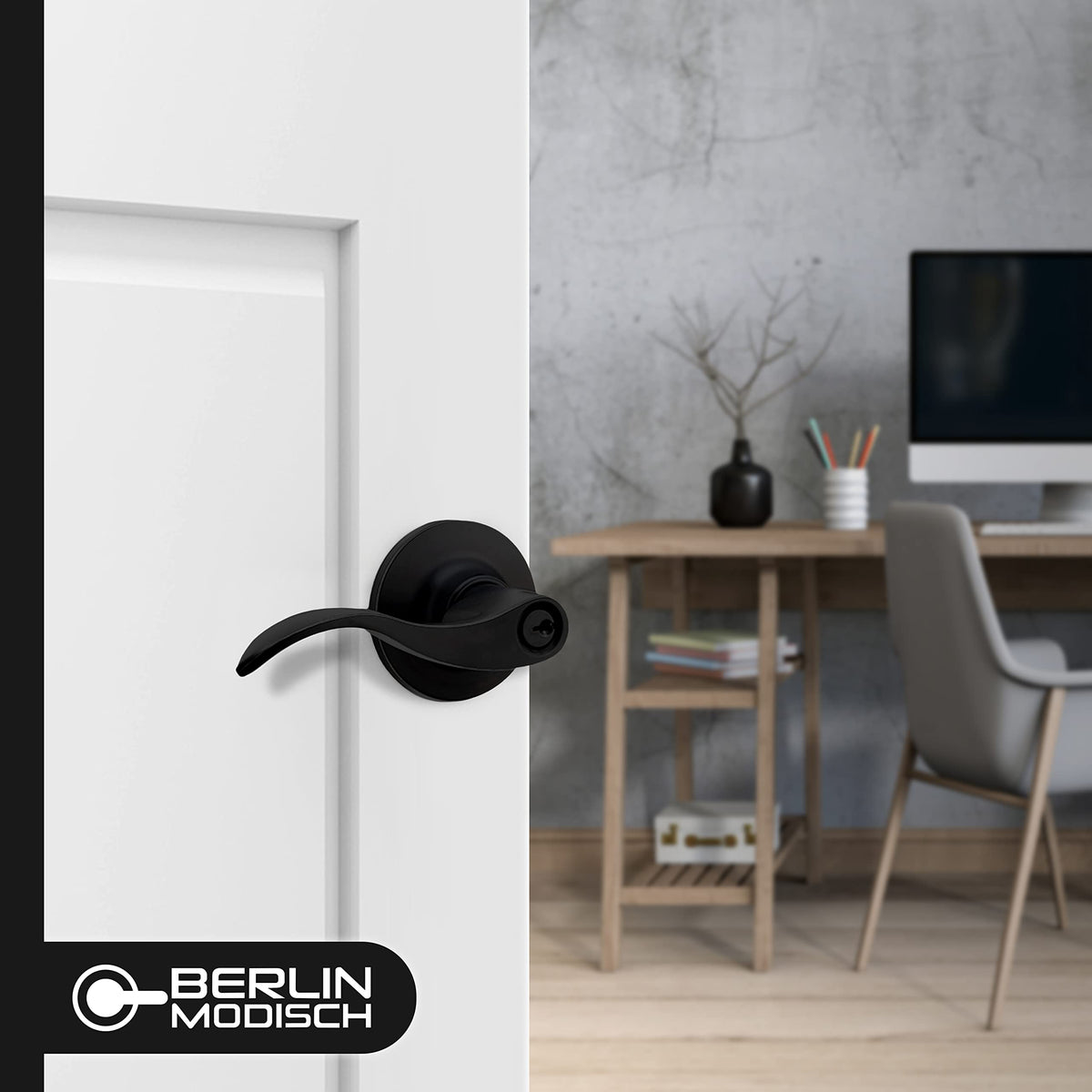 Berlin Modisch dummy lever door handle packaging in black finish for closets
