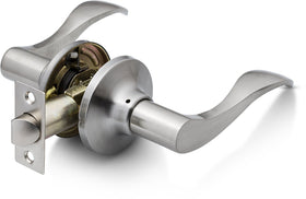 Berlin Modisch Passage Lever Handle in satin nickel, front view, ideal for hallways