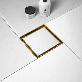 Bernkot square drain 6-inch brushed gold for a durable, stylish shower floor.
