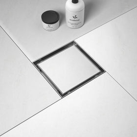 Bernkot square shower drain 6-inch brushed, durable stainless steel for long-lasting bathroom use.