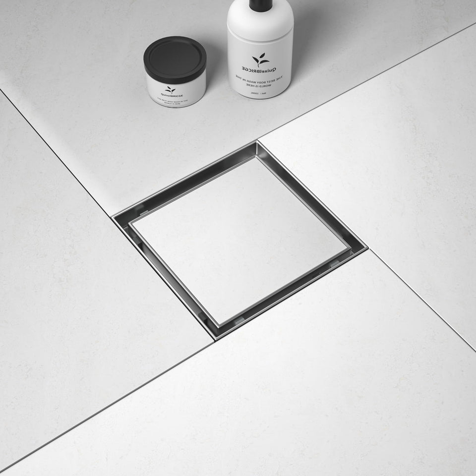 Bernkot square shower drain 6-inch brushed, durable stainless steel for long-lasting bathroom use.