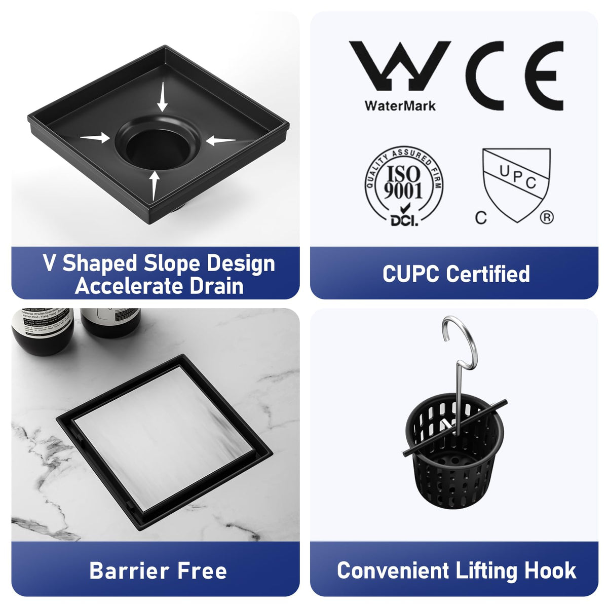 Bernkot 2-in-1 grate option enables tile integration for a discreet drain