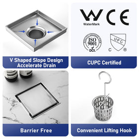 Bernkot drain with tiled insert grate, seamless look for hidden installation.