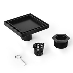 Bernkot square shower drain 6-inch matte black with tiled grate for seamless installation