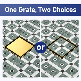 Bernkot two-in-one tiled drain offers tile-matching aesthetic or brushed metal.