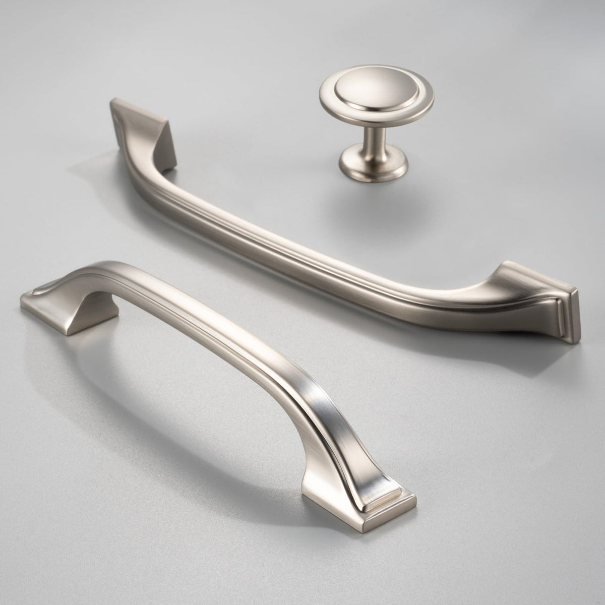 BEROSSA-brushed nickel hardware on a bathroom vanity adds cohesive modern style.