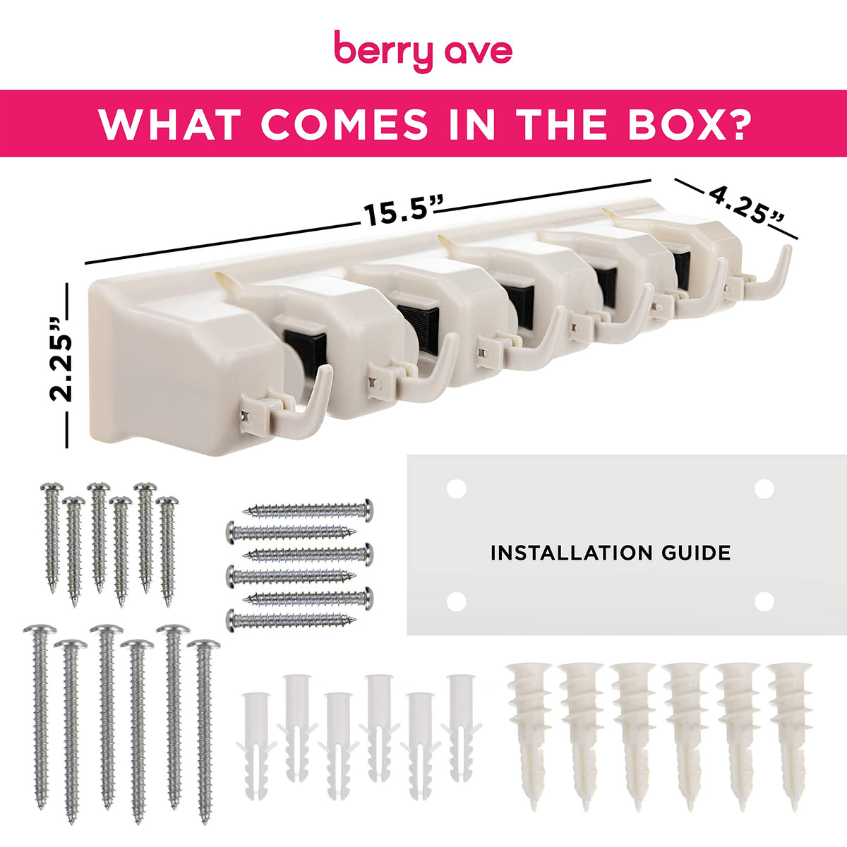 Berry Ave drywall-friendly mount ready for drywall, wood, concrete, or tile.
