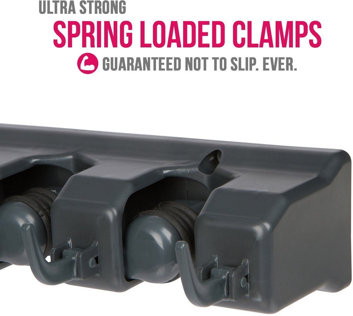 Berry Ave spring-loaded rubber grip slots secure wet mops and rakes.