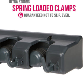 Berry Ave spring-loaded rubber grip slots secure wet mops and rakes.