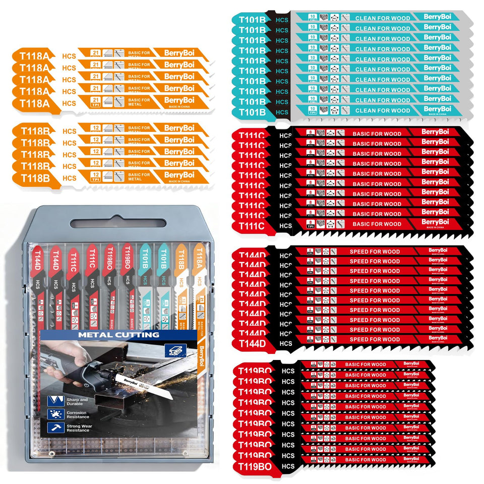 BerryBoi 50-pcs T-shank blades in a durable case for organized storage.