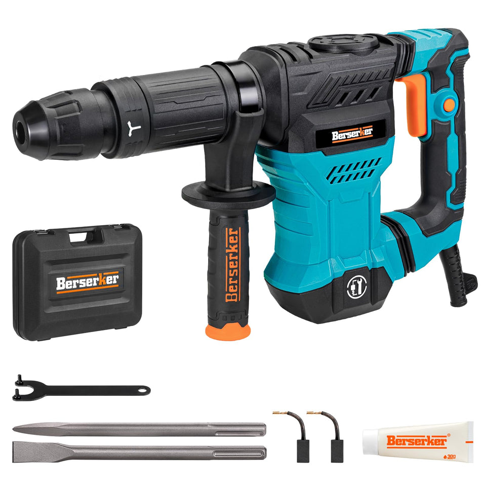 Berserker 1300W demolition hammer front view, ideal for quick concrete removal.