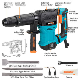 Berserker 1300W demolition hammer, side view, ergonomic grip for extended use