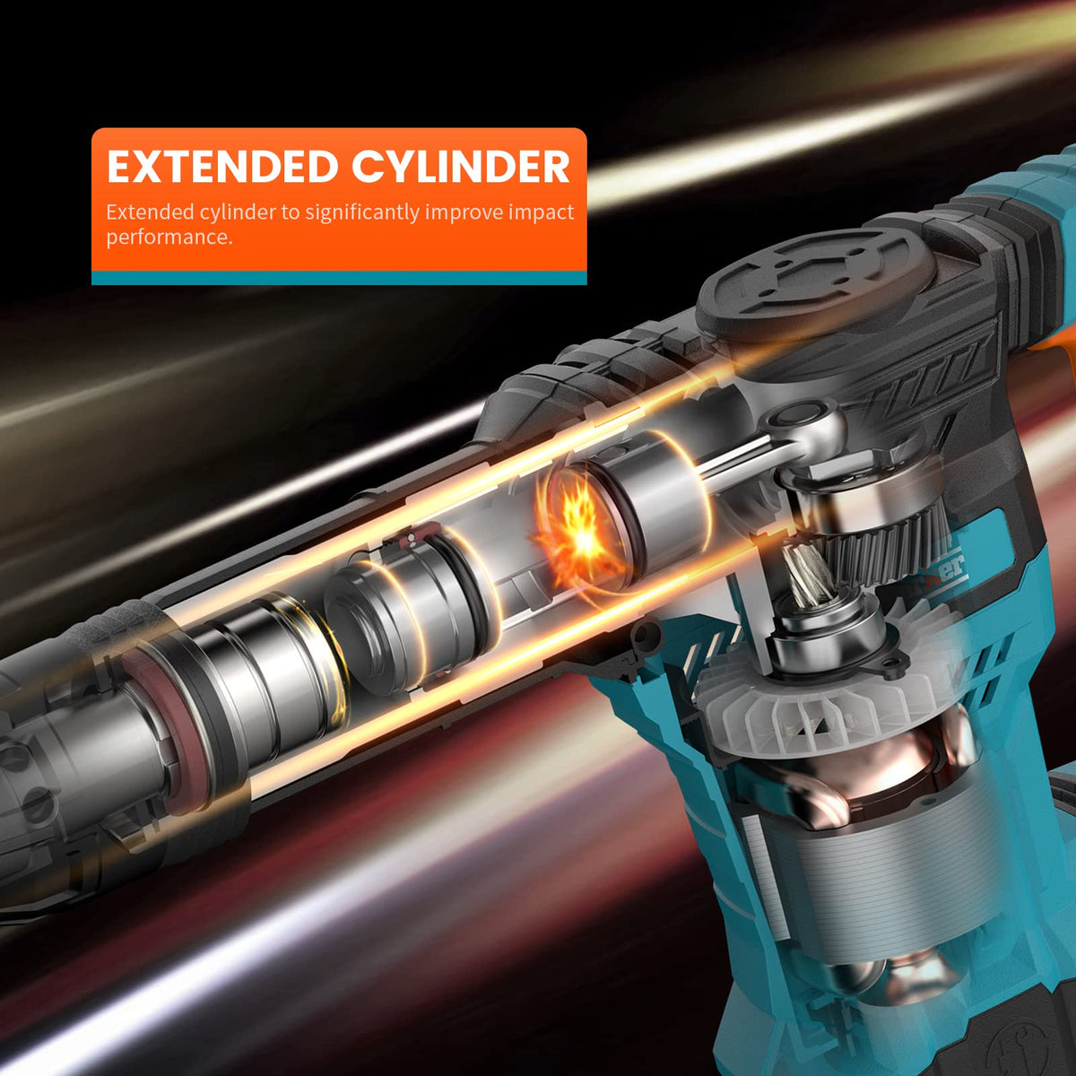 Berserker 1300W ergonomic handle enables versatile angle positioning.