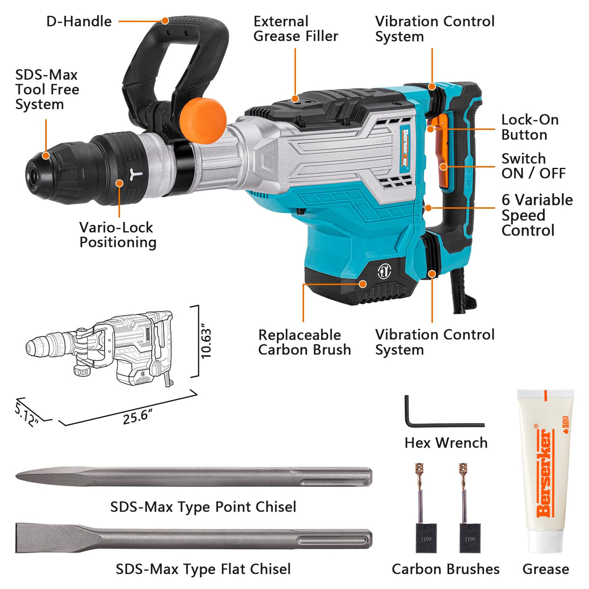 Berserker SDS-Max bit system with auto-lock enables quick changes.