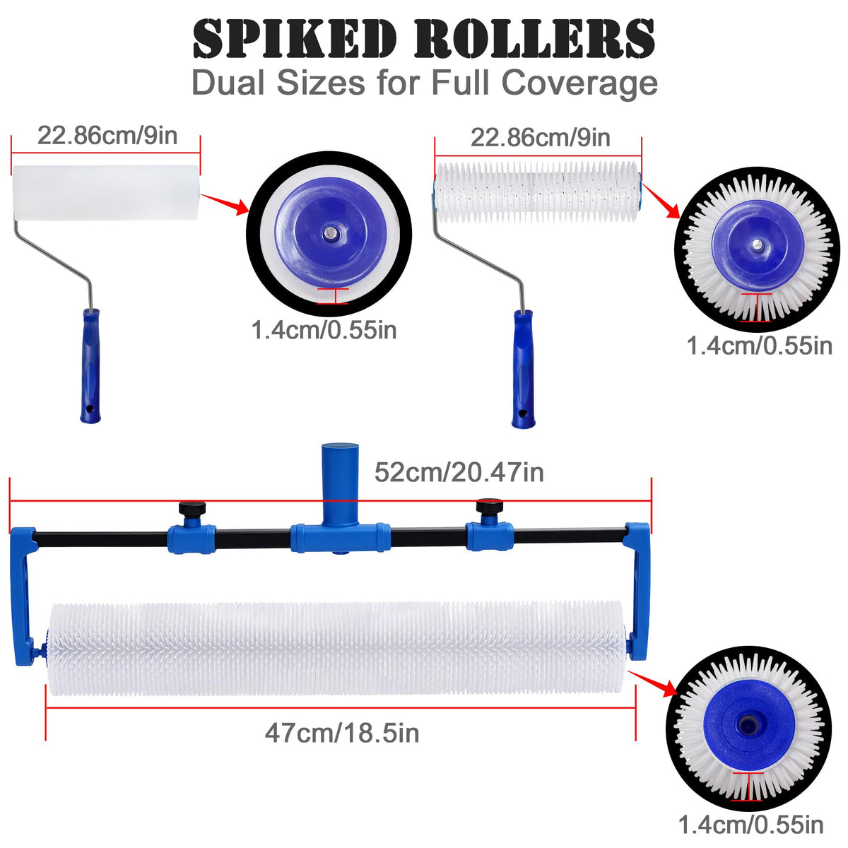 BERXOL 9-inch spike roller close-up for edge and detail work.