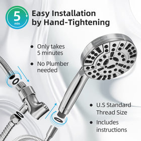 BESAQUO 6ft hose provides flexible reach for a comfortable shower setup.