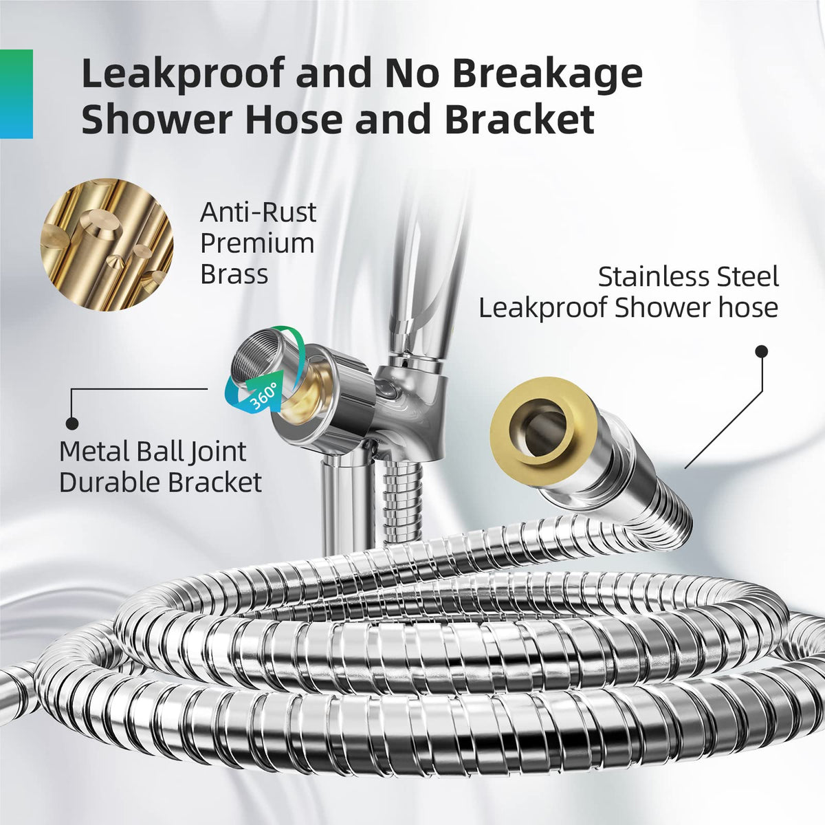 BESAQUO adjustable bracket holds the head firmly in any shower angle.