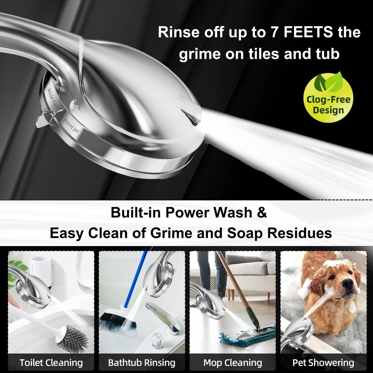 BESAQUO wide fan mode rinses large areas for quick, thorough cleansing.