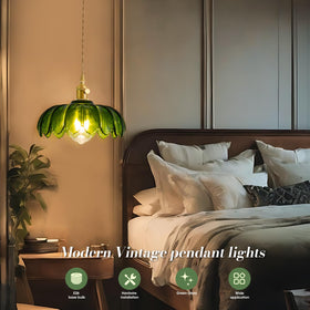 Beser·Win green glass pendant in a living room setting.