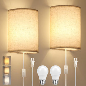 Beser·Win plug-in wall sconce with beige fabric shade for cozy ambience