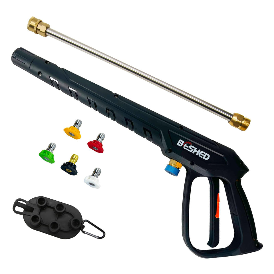 BESHED durable pressure washer gun ready for car and patio cleaning.