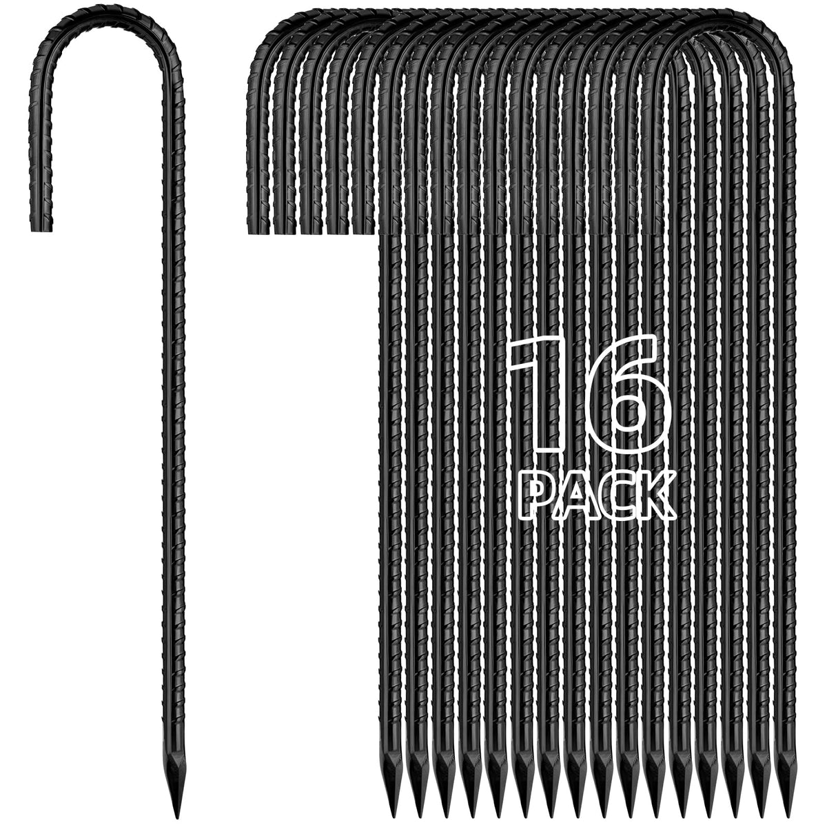 Besitu 12-inch J-hook rebar stake anchors outdoor decor in windy conditions.