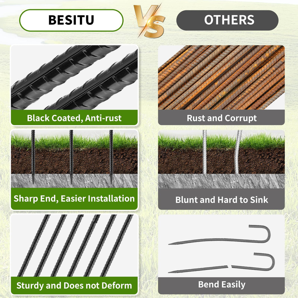 Besitu ground stake 24-inch entering soil for secure anchoring