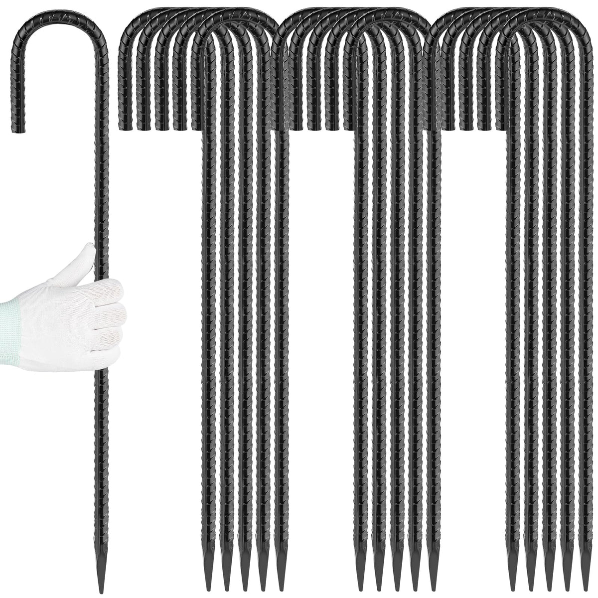 Besitu 24-inch J Hook rebar stakes side view for sturdy ground anchoring