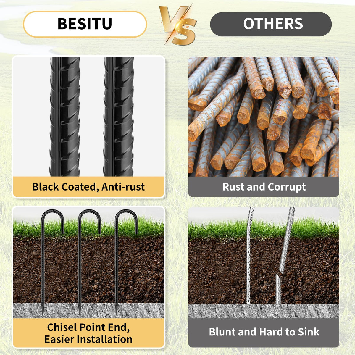 Besitu black-coated steel finish resists rust in outdoor use.