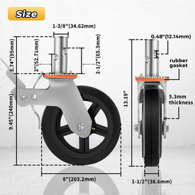 Besitu dual-locking brake wheel attached to scaffolding for safe, stable positioning