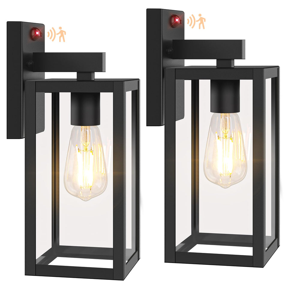 BesLowe 13-inch motion-sensor outdoor wall light brightens porch at dusk.