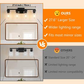 BesLowe vanity light with glass shades in front view, stylish bathroom lighting