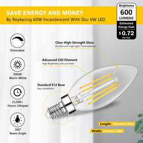 BesLowe 60W equivalent LED filament bulbs save energy.