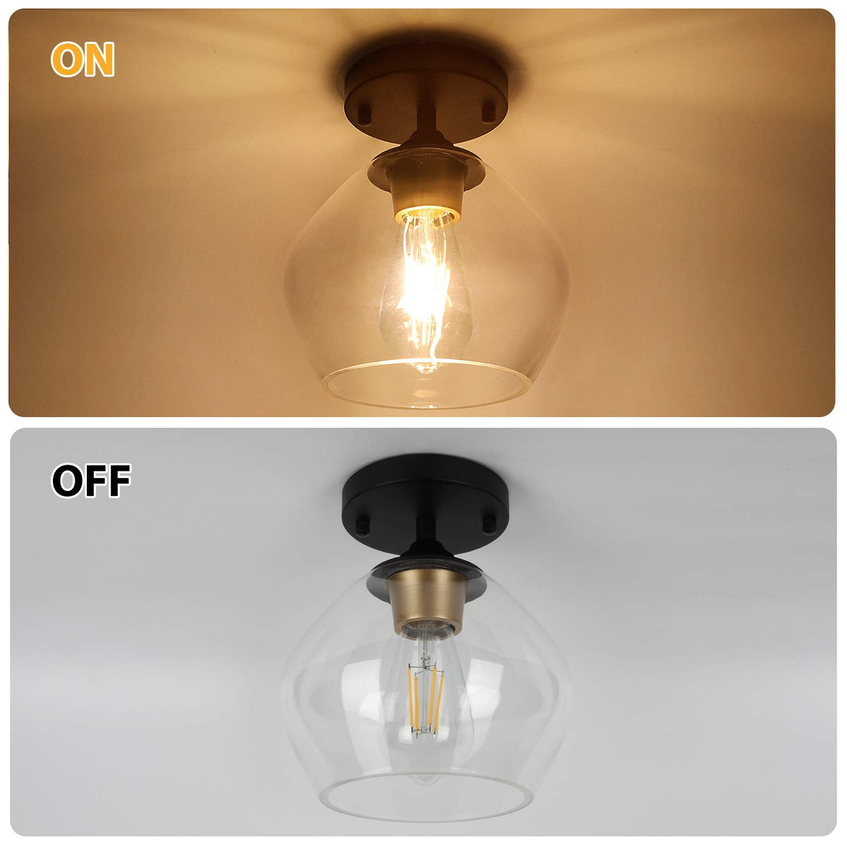 BesLowe clear glass curved shade highlights bulb glow and room ambiance
