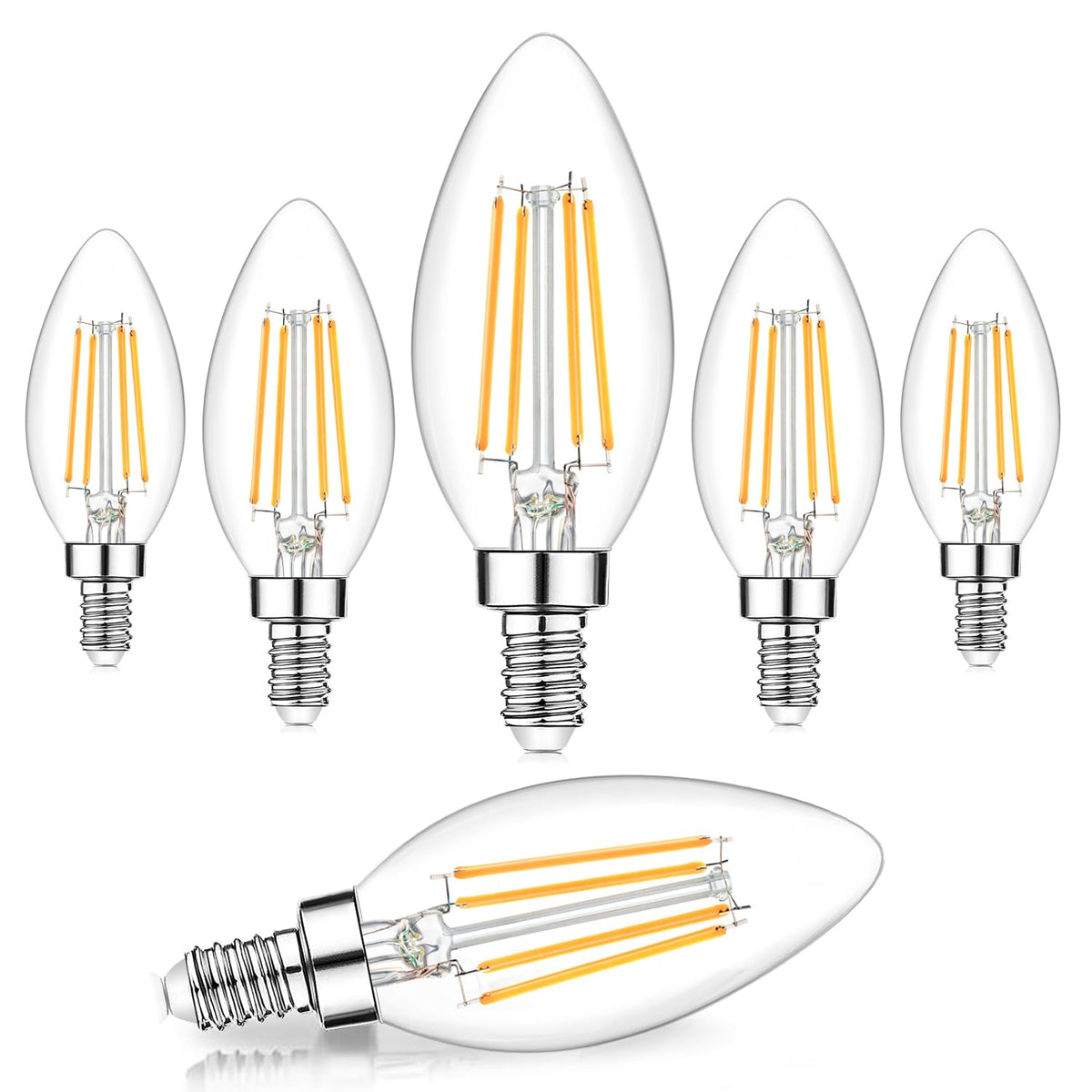 BesLowe dimmable E12 candle bulbs with 60W equivalent glow in a chandelier